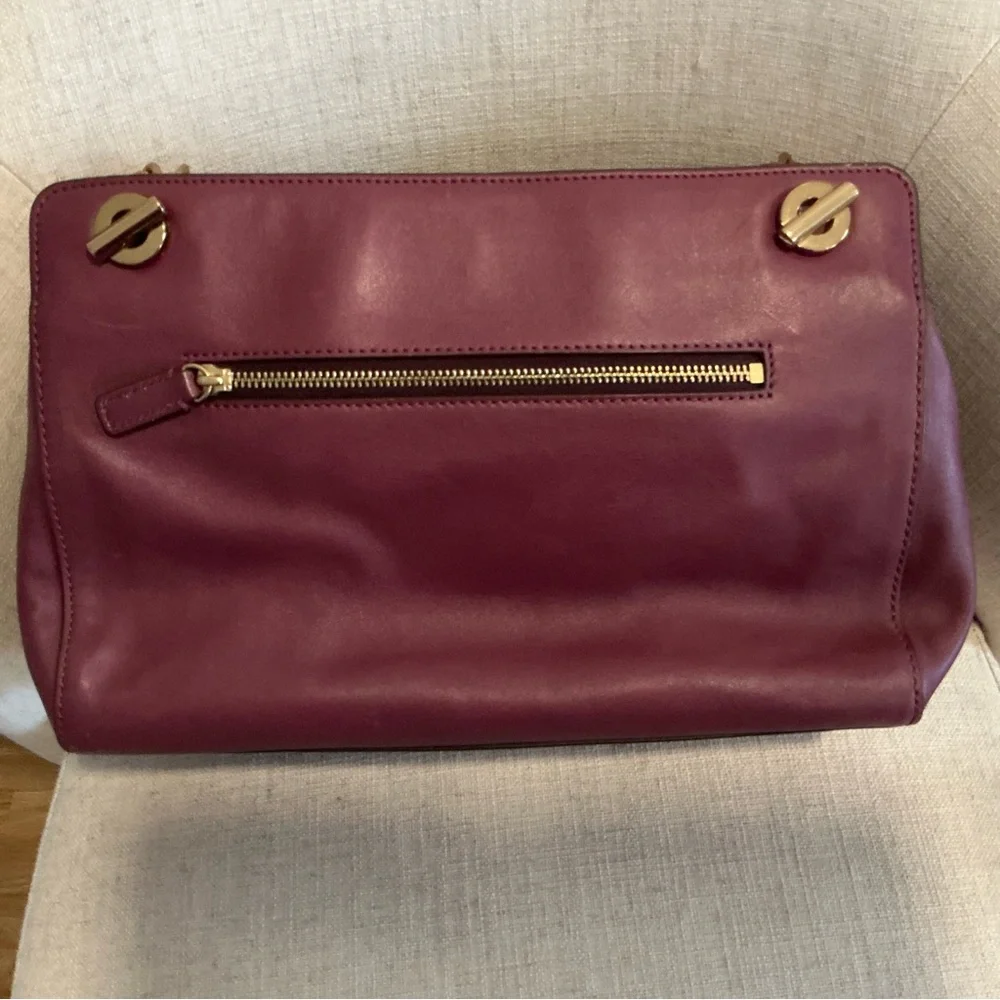 Tory Burch Priscilla gold chain plum leather shoulder bag handbag push lock
